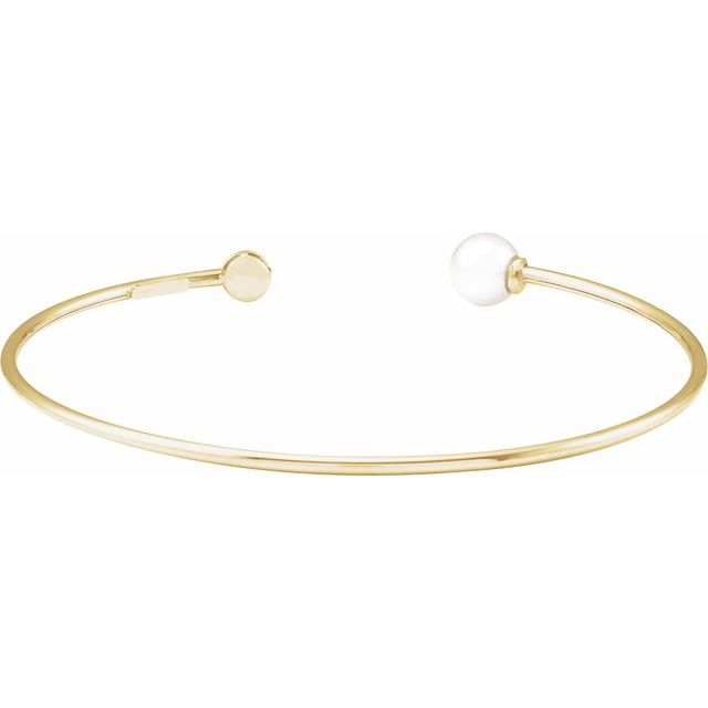 14K Yellow Cultured White Freshwater Pearl & .03 CT Natural Diamond Cuff 7" Bracelet