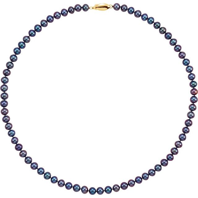 14K Yellow Cultured Black Freshwater Pearl Necklace