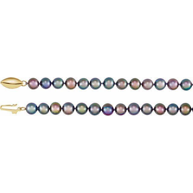 14K Yellow Cultured Black Freshwater Pearl Necklace