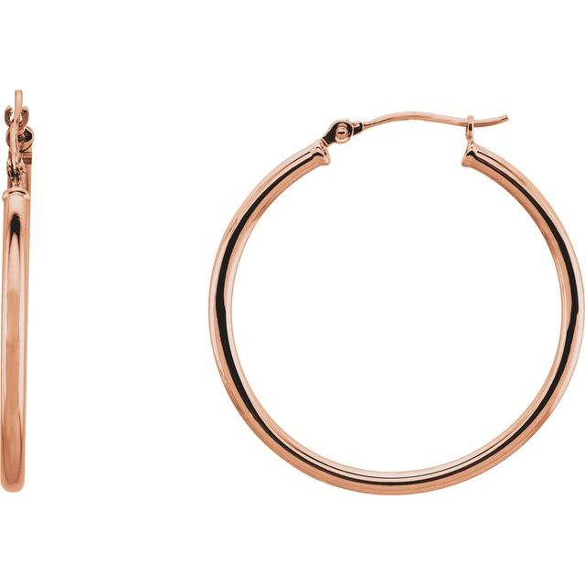 14K Gold Round Tube Hoop Earrings