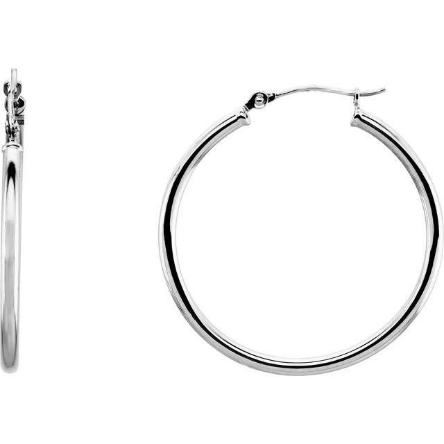 14K Gold Round Tube Hoop Earrings
