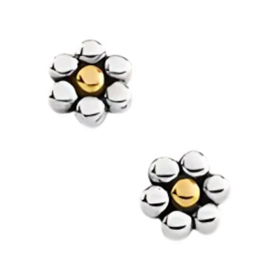 White and Yellow Floral Earrings in Polished Metal