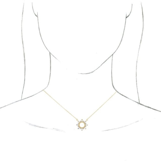 Natural Diamond Circle Baguette 16"-18" Necklace in 14K Gold
