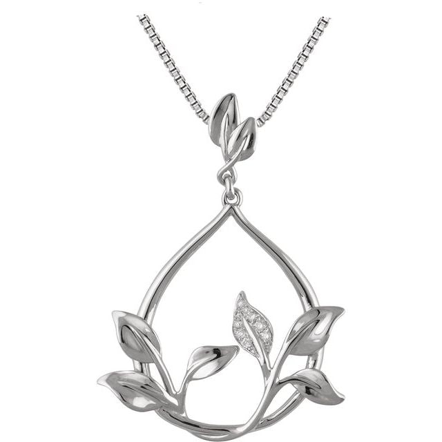14K White Natural Diamond Floral 18" Necklace