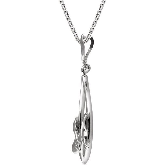 14K White Natural Diamond Floral 18" Necklace