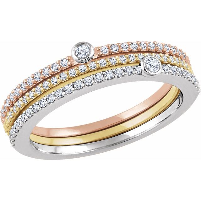 14K Yellow/White/Rose 3/8 CTW Natural Diamond Stackable Rings - Set of 3