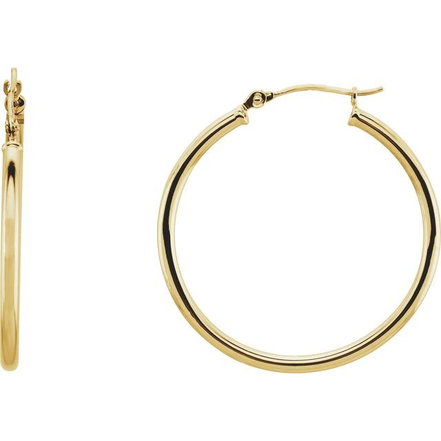 14K Gold Round Tube Hoop Earrings
