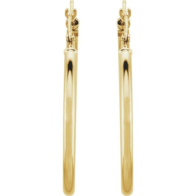 14K Gold Round Tube Hoop Earrings