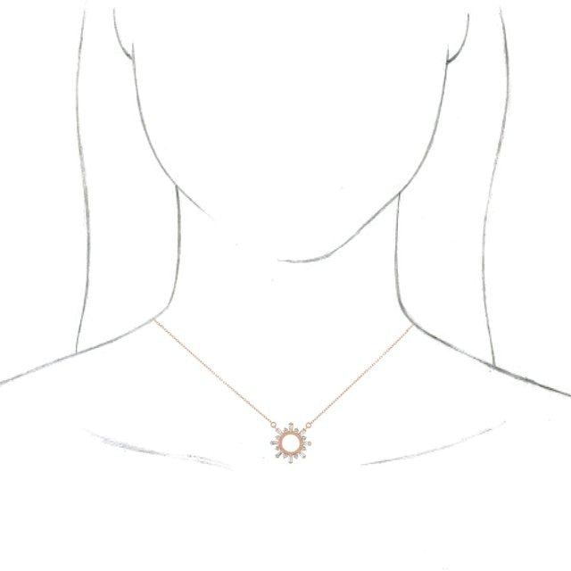 Natural Diamond Circle Baguette 16"-18" Necklace in 14K Gold