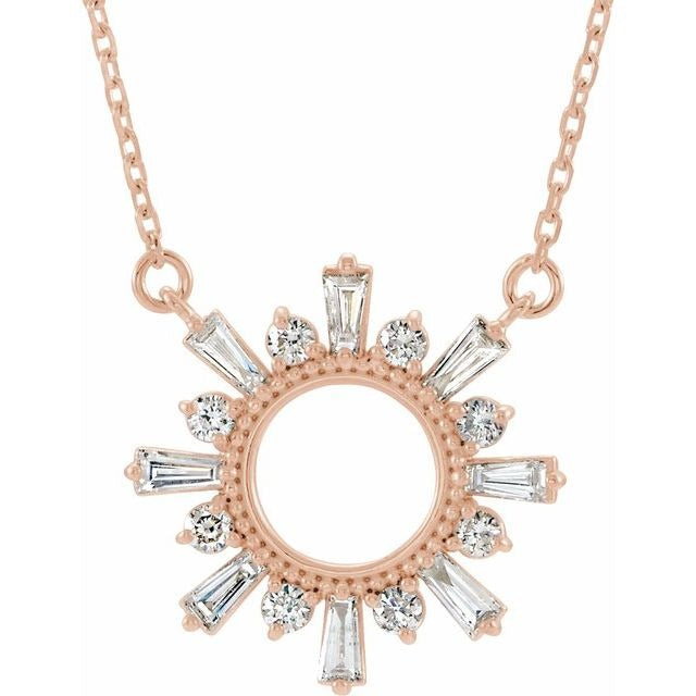 Natural Diamond Circle Baguette 16"-18" Necklace in 14K Gold