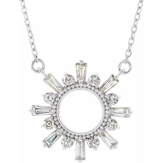 Natural Diamond Circle Baguette 16"-18" Necklace in 14K Gold