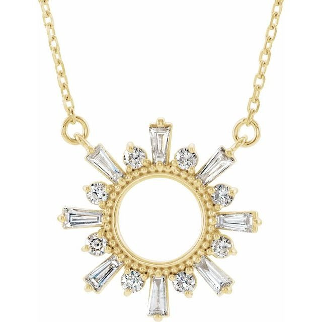 Natural Diamond Circle Baguette 16"-18" Necklace in 14K Gold